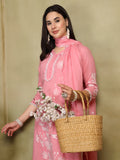 Blush Pink Cotton Embroidered 3-Piece Suit Set