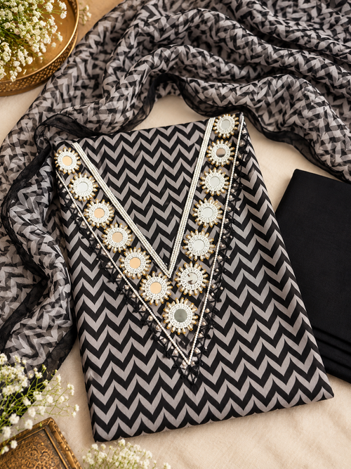 Black & Grey Chevron Mirror Work Suit Set