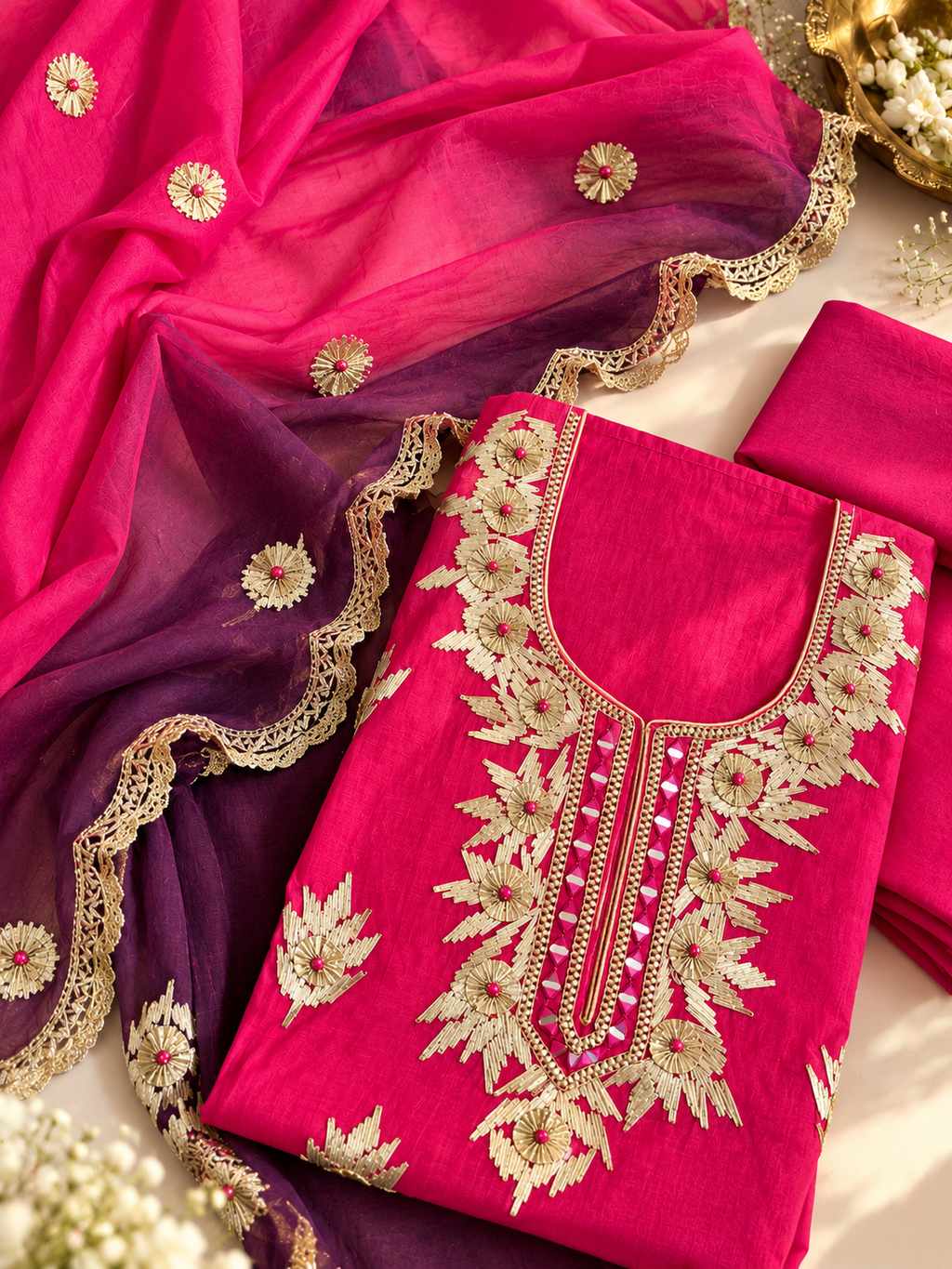 Rani Pink & Purple Floral Suit Set