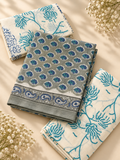 Grey Hand Block Print Cotton Unstitched Suit Set – 3 Piece