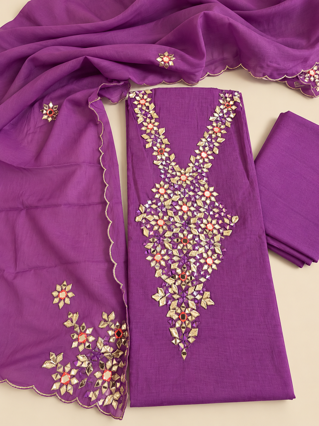 Purple Mul Cotton Gota Work Suit Set