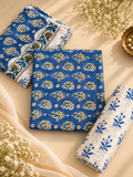 Royal Blue Hand Block Print Cotton Unstitched Suit Set – 3 Piece