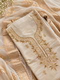 Ivory Pearl & Gold Embroidered Unstitched Suit Set
