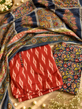 Rust Ikat Print Unstitched Suit Set