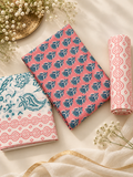 Pink Floral Cotton Hand Block Print Unstitched Suit Set