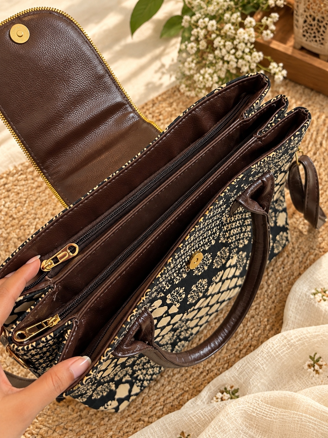 Elegant Ethnic Tote Bag | Spacious Multi-Compartment Handbag