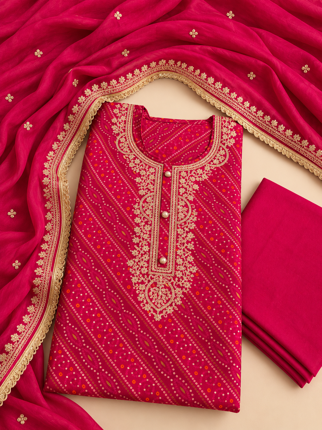Rani Pink Embroidered Unstitched Suit Set