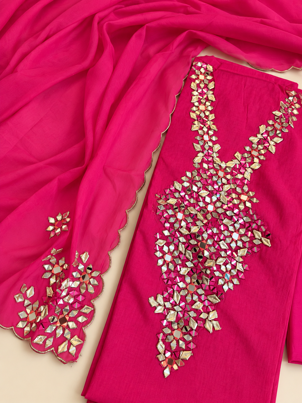 Pink Mul Cotton Gota Work Suit Set