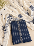Ivory & Navy Blue Printed Unstitched Suit Set