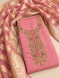 Rose Pink Floral Embroidered Unstitched Suit Set