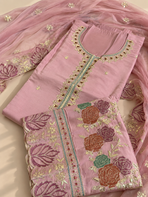 Dusty Pink Embroidered Unstitched Suit Set
