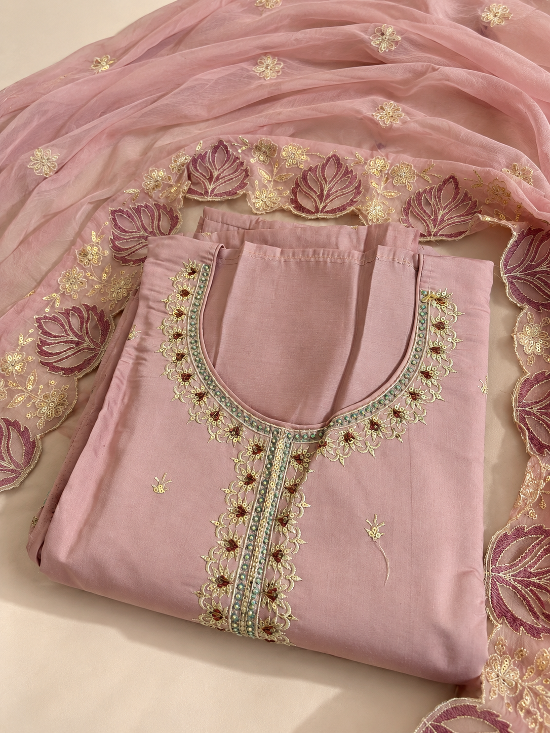 Dusty Pink Embroidered Unstitched Suit Set