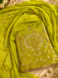 Lime Green Paisley Embroidered Unstitched Suit with Sequined Dupatta