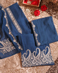 Navy Blue Embroidered Unstitched Suit Set