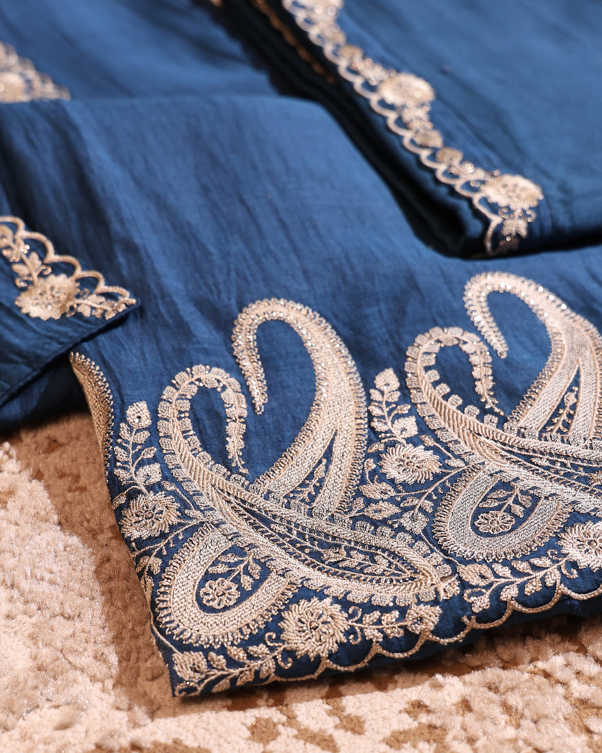 Navy Blue Embroidered Unstitched Suit Set